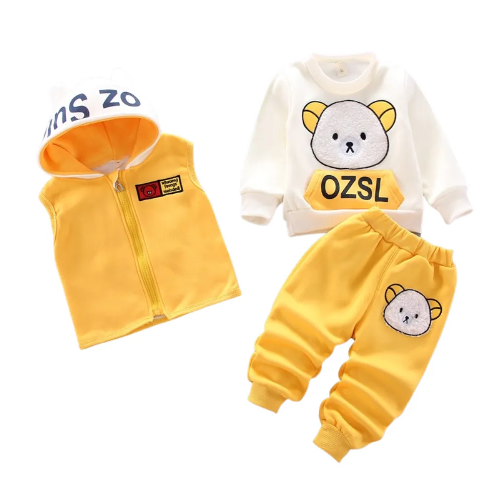 3pcs winter baby thick fleece bear jacket Clothes set