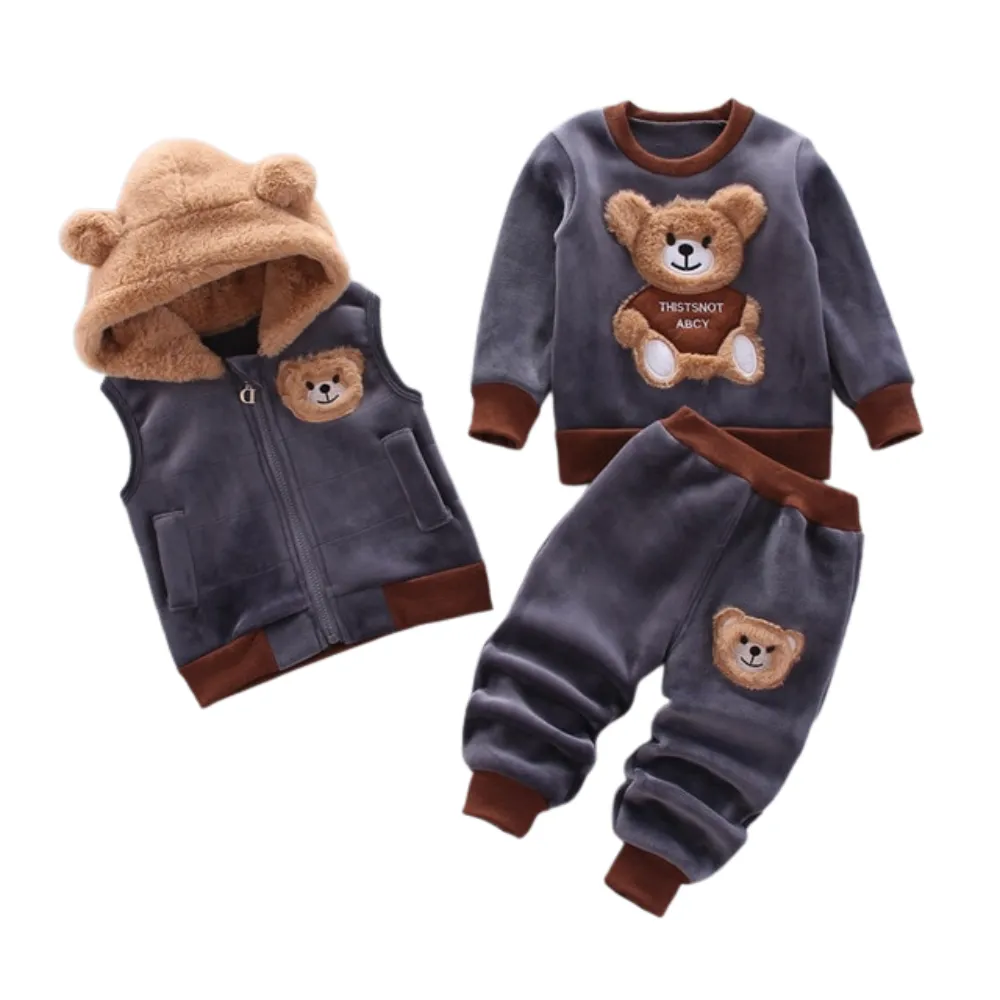 3pcs winter baby thick fleece bear jacket Clothes set