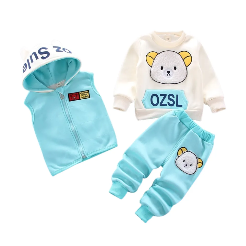 3pcs winter baby thick fleece bear jacket Clothes set