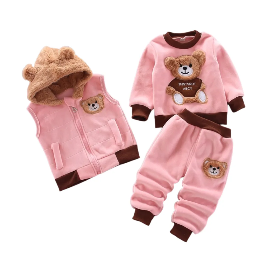 3pcs winter baby thick fleece bear jacket Clothes set