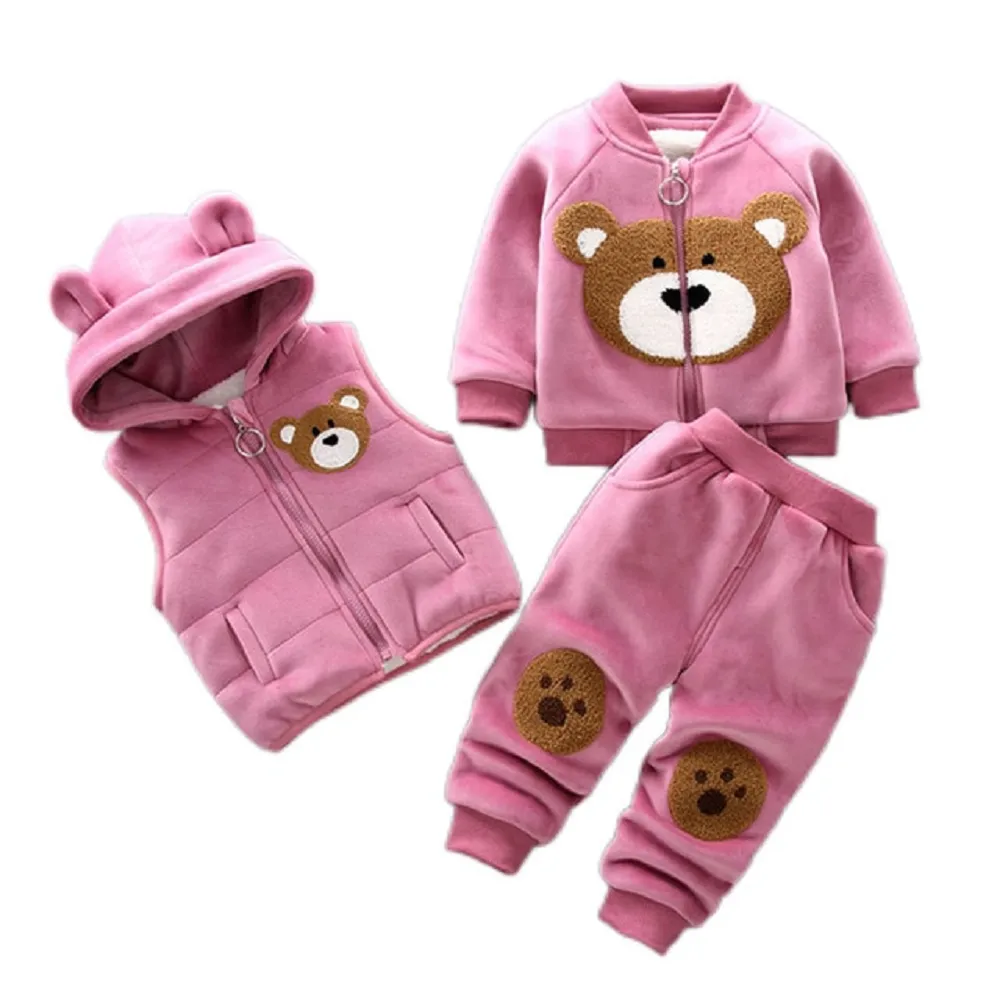 3pcs winter baby thick fleece bear jacket Clothes set