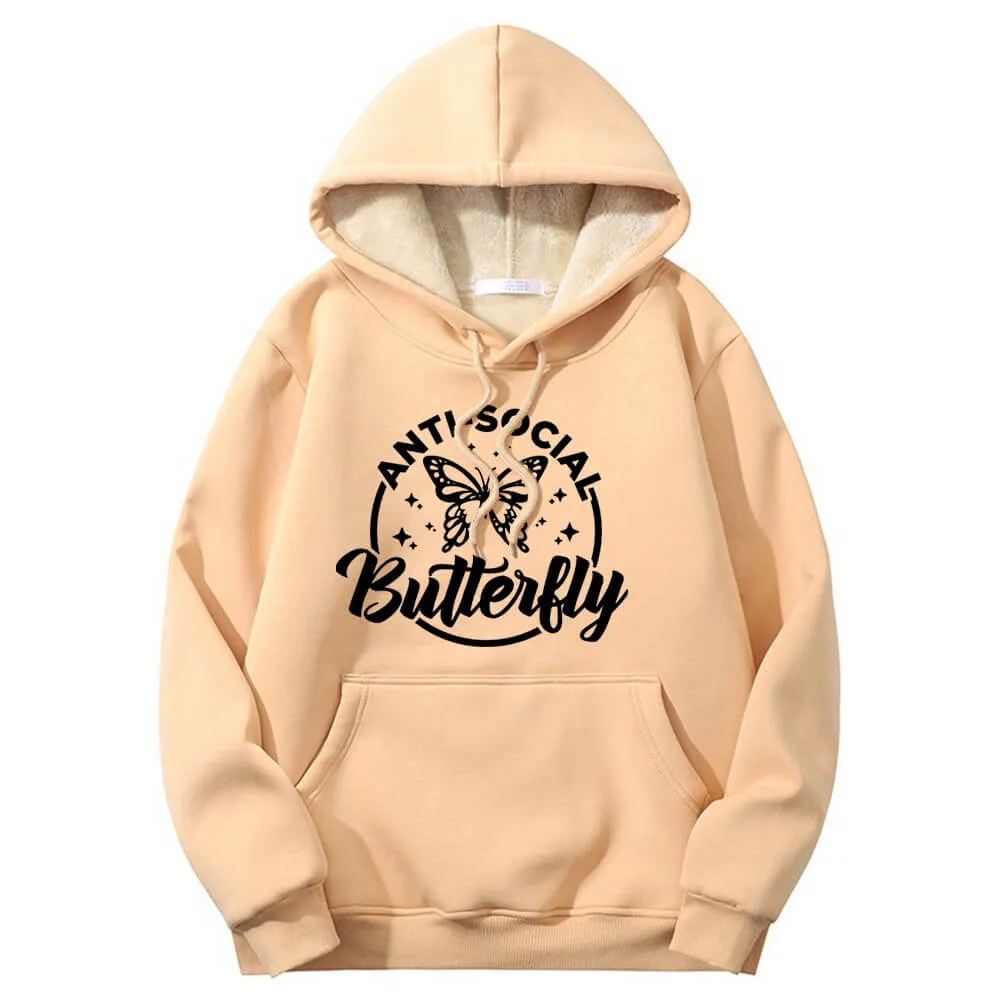 Anti-Social Butterfly Warm Fleece Sherpa Lined Hoodie