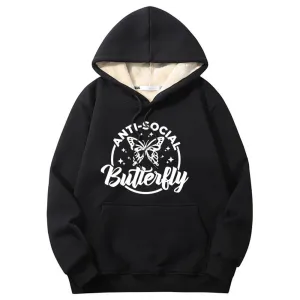 Anti-Social Butterfly Warm Fleece Sherpa Lined Hoodie