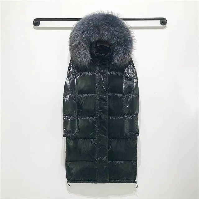 Big Real Raccoon Fur Collar 2019 Hooded Winter Jacket Women Long  White Duck Down Parkas Coat Female Loose Thick Warm Outwear