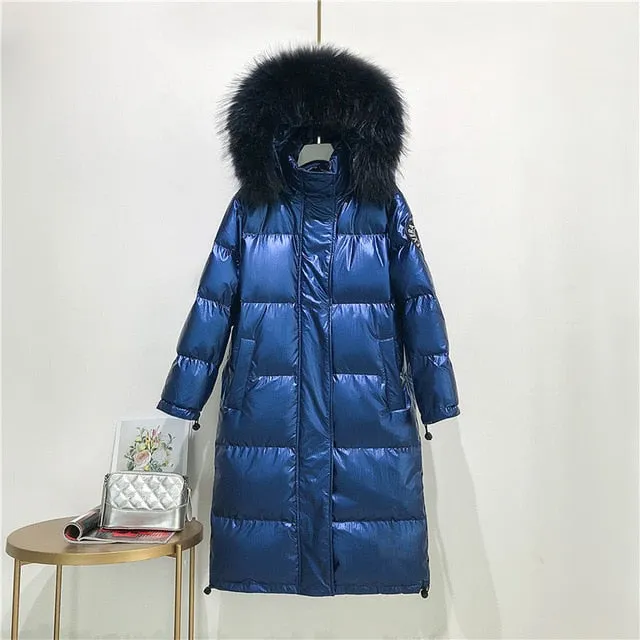 Big Real Raccoon Fur Collar 2019 Hooded Winter Jacket Women Long  White Duck Down Parkas Coat Female Loose Thick Warm Outwear