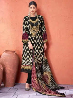 Black Pashmina Unstitched Winter Suit Dress Material for Women