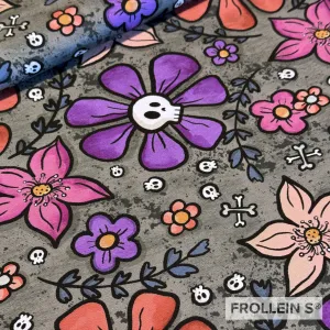 Cotton Jersey Knit Fabric - Skull Flowers