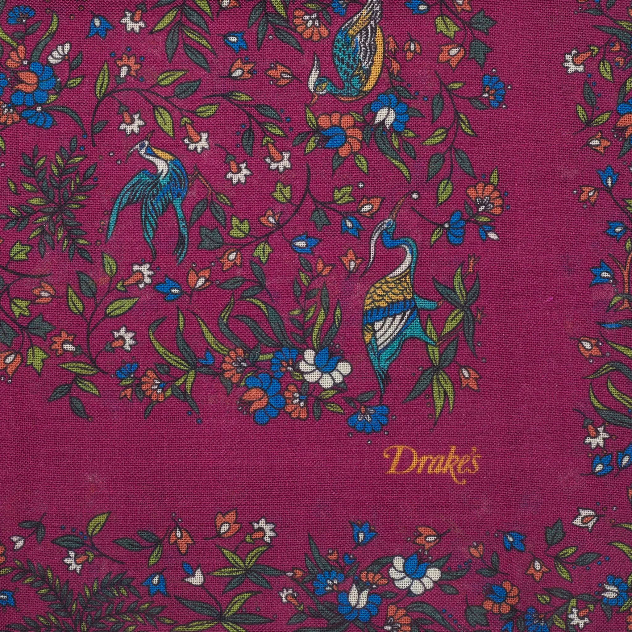 Drake's Magenta Birds of Paradise Print Wool-Silk Scarf