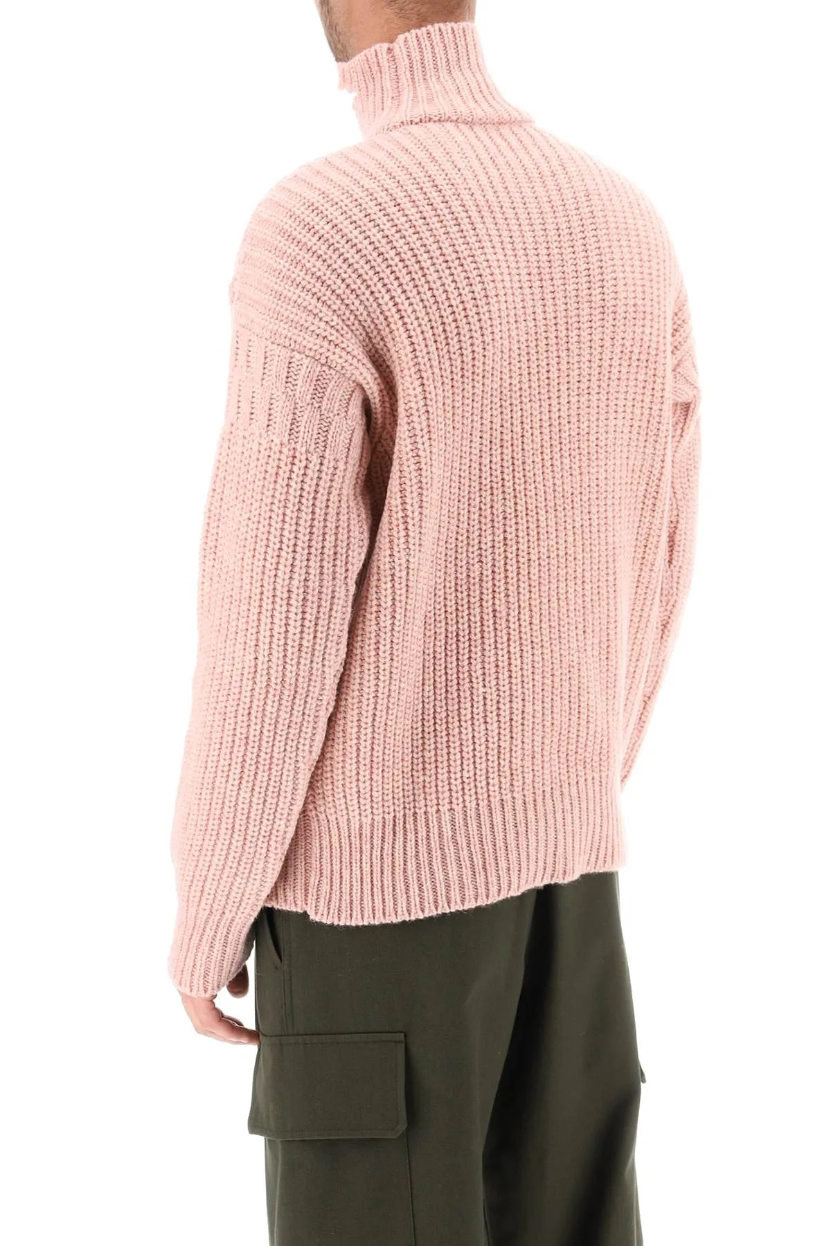 funnel-neck sweater in destroyed-effect wool