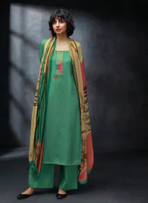 Ganga Woolen Pashmina Green Winter Suit Dress Material for Women