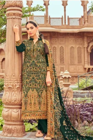 Green Colour Printed Woolen Unstitched Suit Fabric With Stole