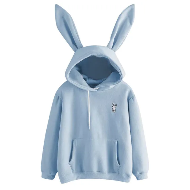 Hoodies Rabbit Ear sudadera kawaii Sweatshirt Women Winter Warm Pink Hoodies