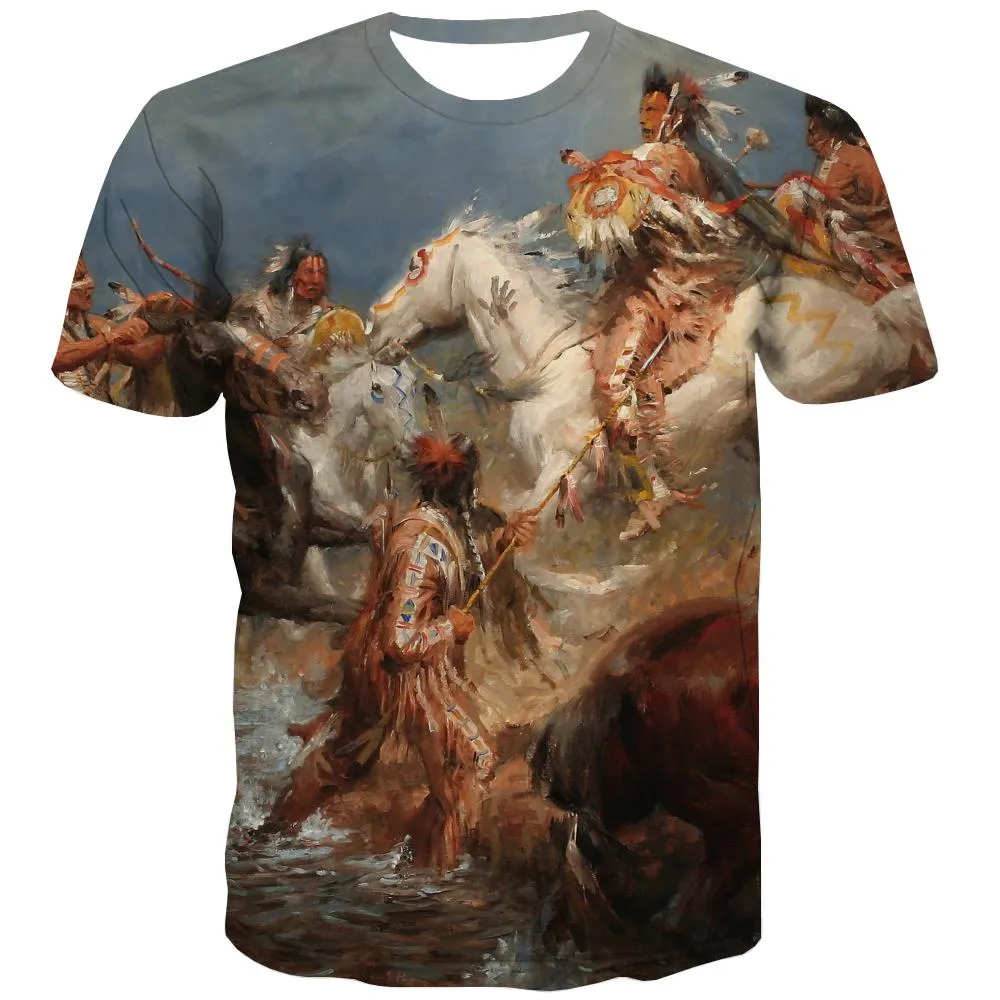 Indians T-shirt Men Grassland T-shirts Graphic Sunset Shirt Print War T shirts Funny