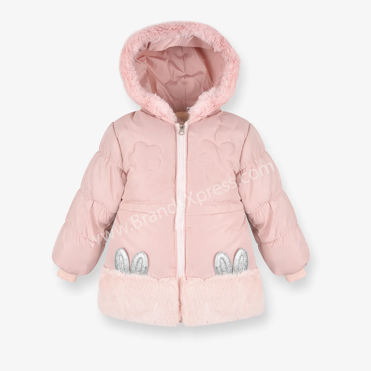 JPF Rabbit Style Warm Inner Pink Hooded Puffer Jacket 9812