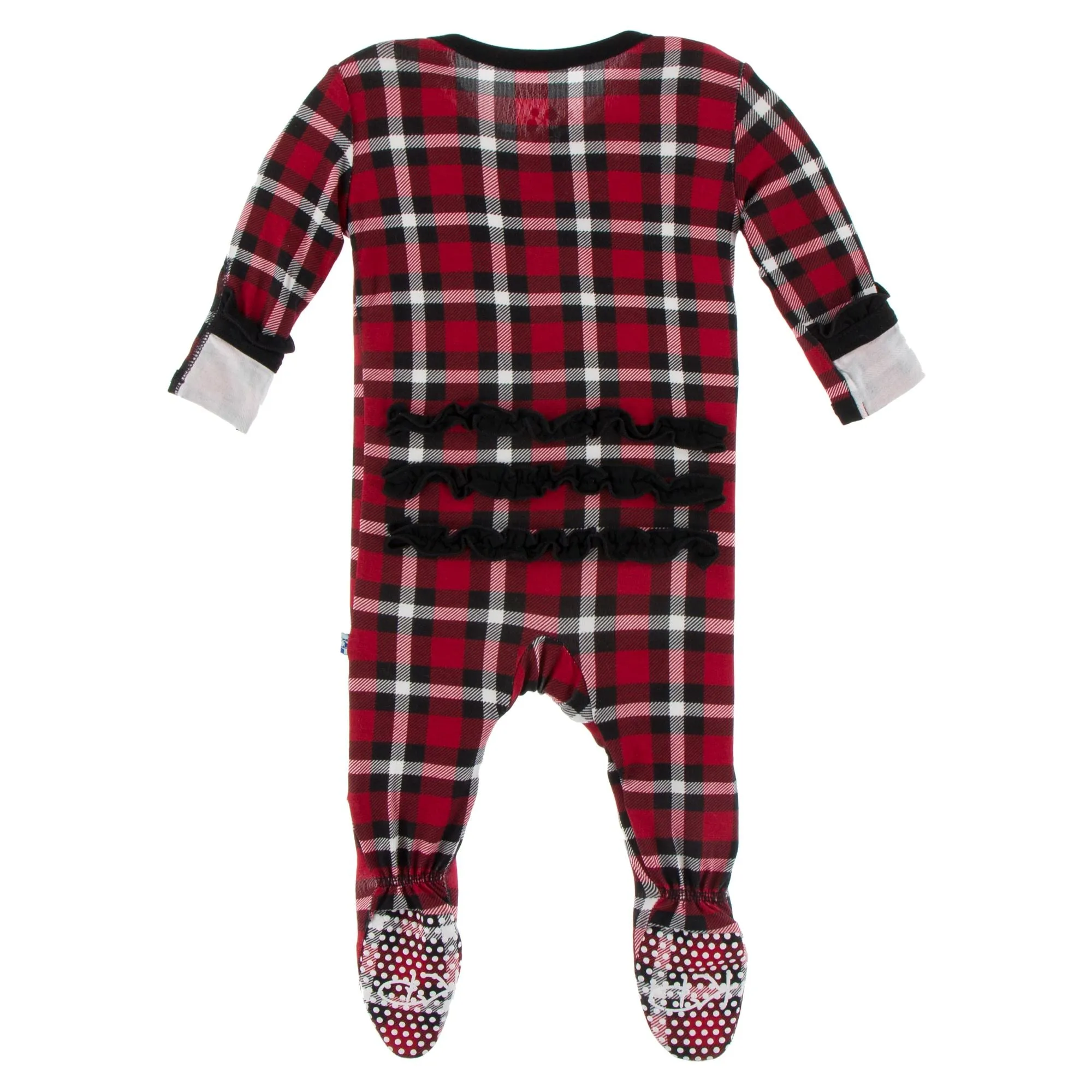 KicKee Pants Crimson 2020 Holiday Plaid Muffin Ruffle Footie with Zipper