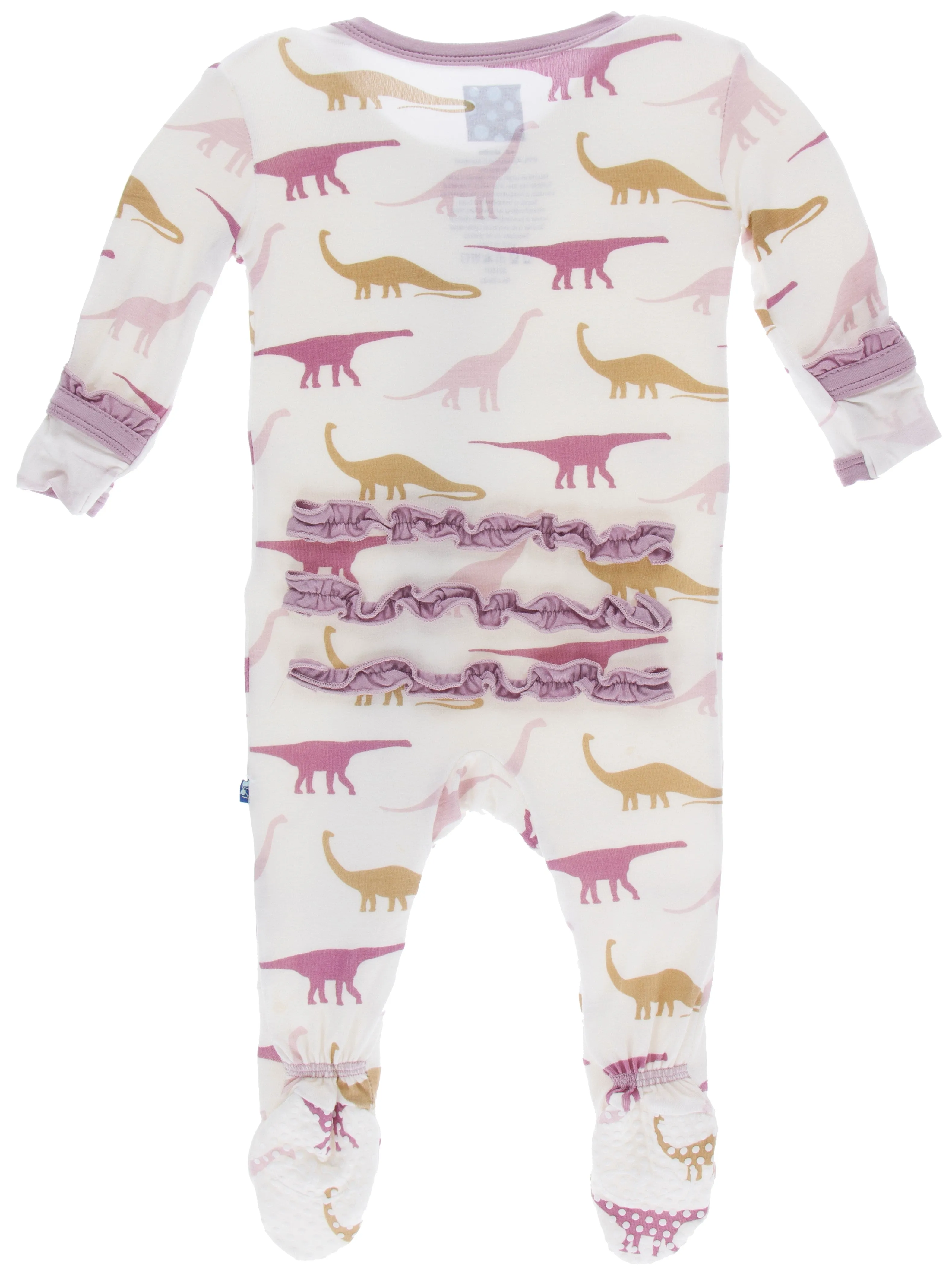 KicKee Pants Natural Sauropods Classic Ruffle Footie with Snaps