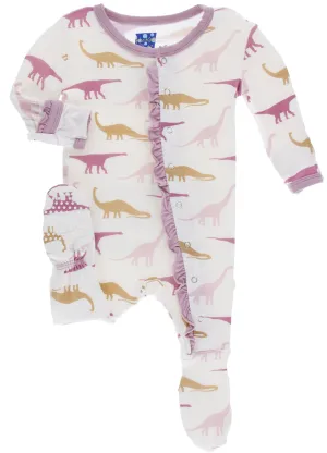 KicKee Pants Natural Sauropods Classic Ruffle Footie with Snaps