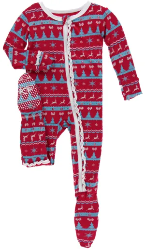 KicKee Pants Nordic Print Layette Ruffle Footie with Zipper