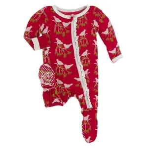 Kickee Pants Print Muffin Ruffle Footie with Zipper Crimson Kissing Birds