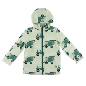 Kickee Pants Print Sherpa Lined Raincoat Pistachio Tractor and Wheat