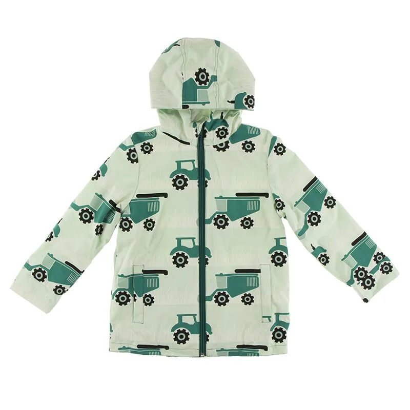 Kickee Pants Print Sherpa Lined Raincoat Pistachio Tractor and Wheat