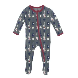 KicKee Pants Slate Guitars and Stars Footie with Zipper