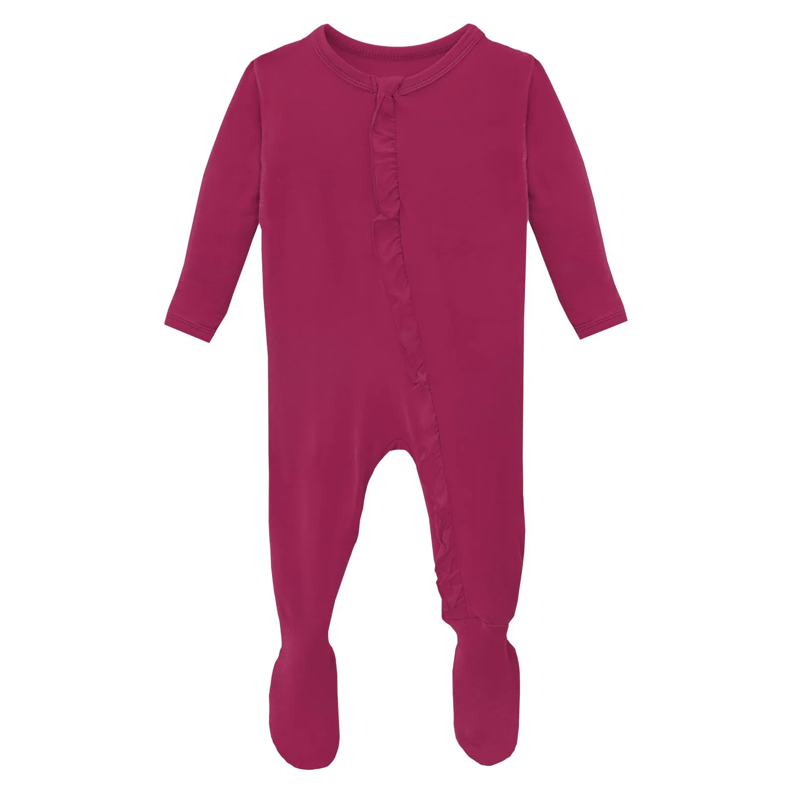 KicKee Pants Solid Berry Classic Ruffle Footie with Zipper