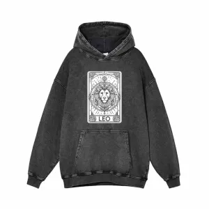 Leo Tarot Card Horoscope Vintage Washed Hoodie