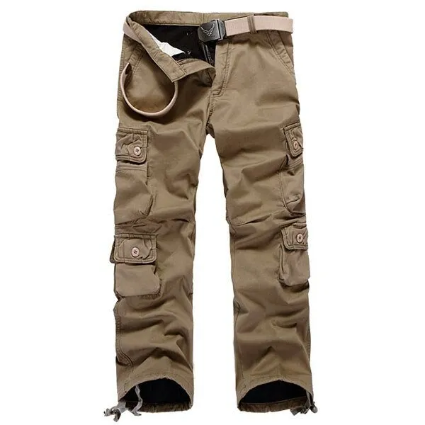 Men Thick Outdoor Multi Pockets Polar Fleece Lined Cotton Cargo Pants