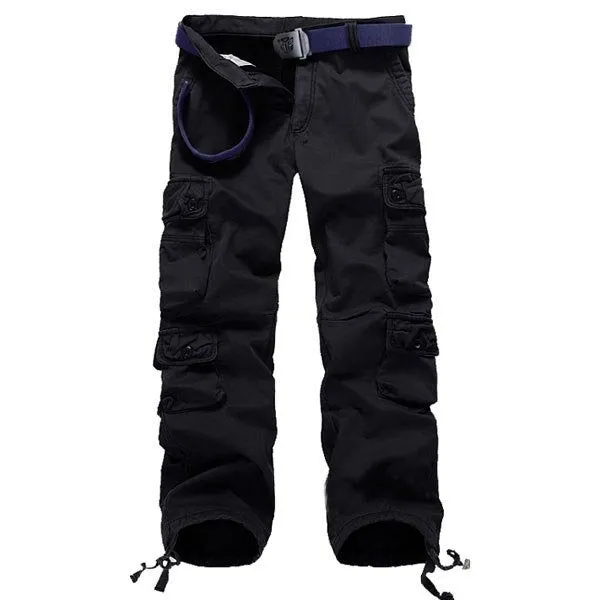 Men Thick Outdoor Multi Pockets Polar Fleece Lined Cotton Cargo Pants