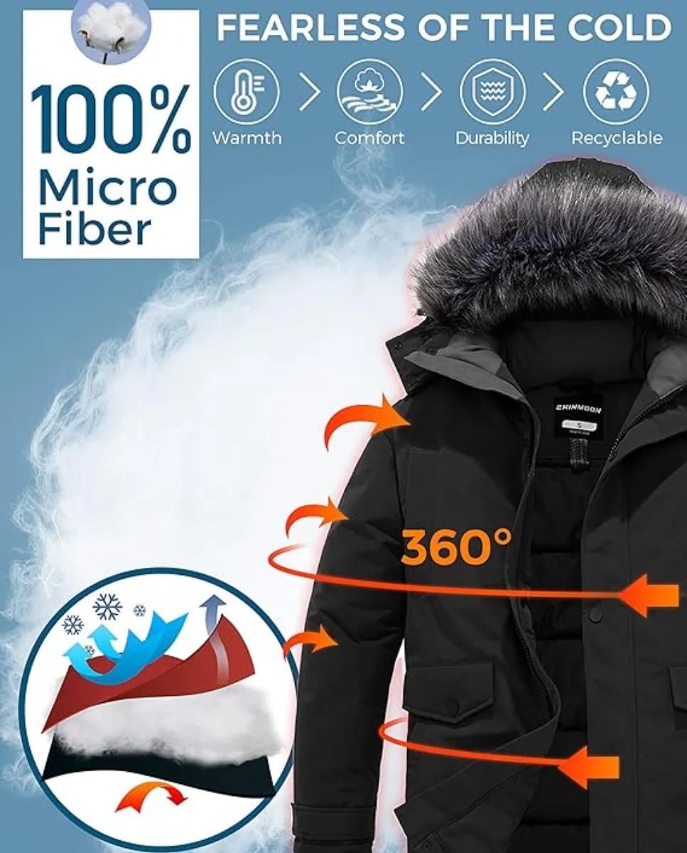 Parka de invierno para hombre, cálida y resistente al agua, con capucha desmontable