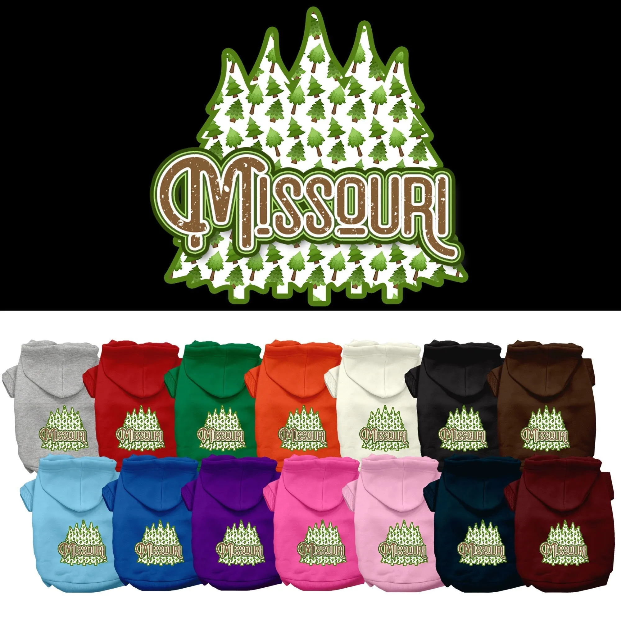 Pet Dog & Cat Screen Printed Hoodie for Medium to Large Pets (Sizes 2XL-6XL), "Missouri Woodland Trees"