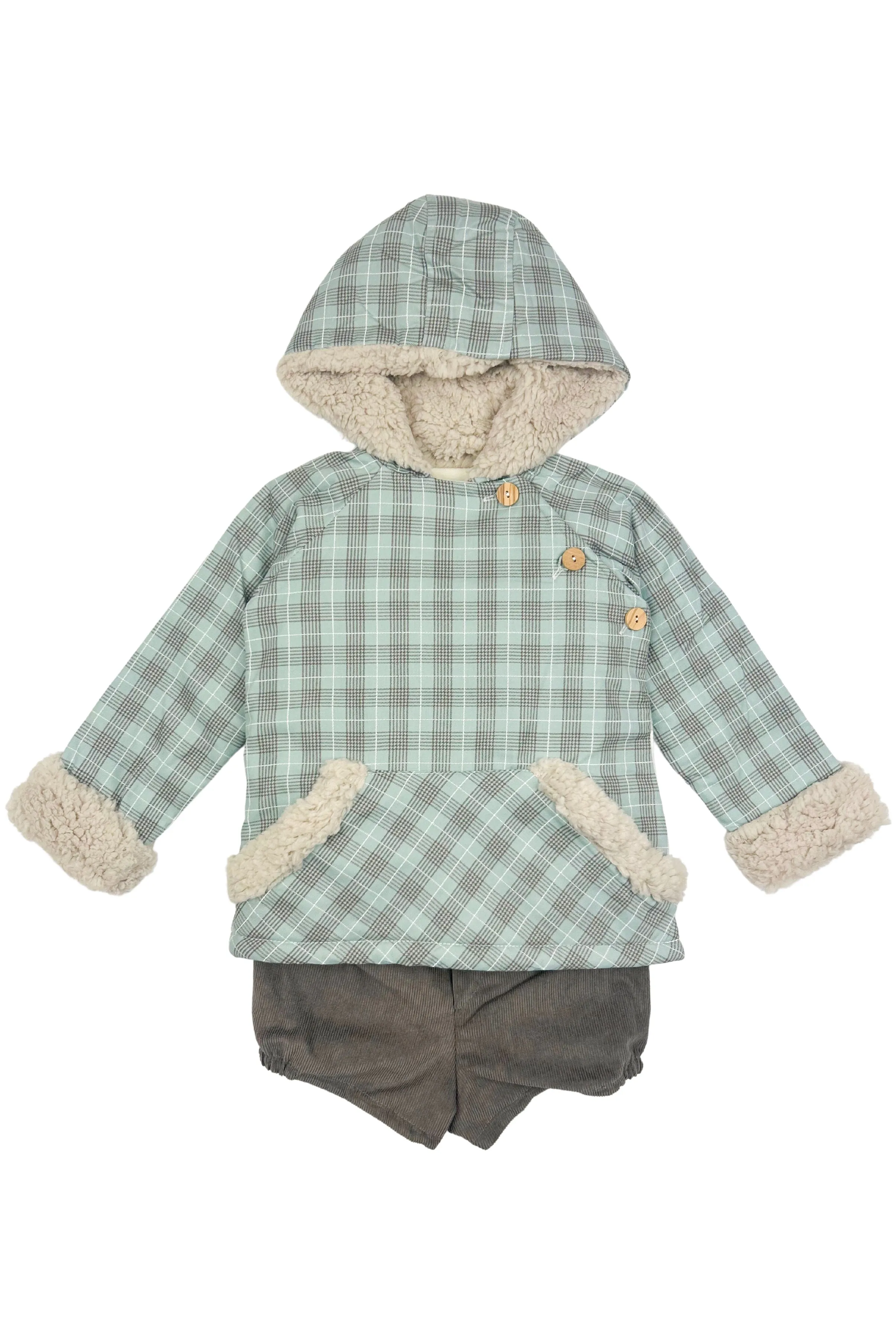 "Giovanni" Pale Teal Tartan Hoodie & Cord Shorts