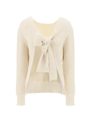 Ribbed Front-Tie Knit Sweater