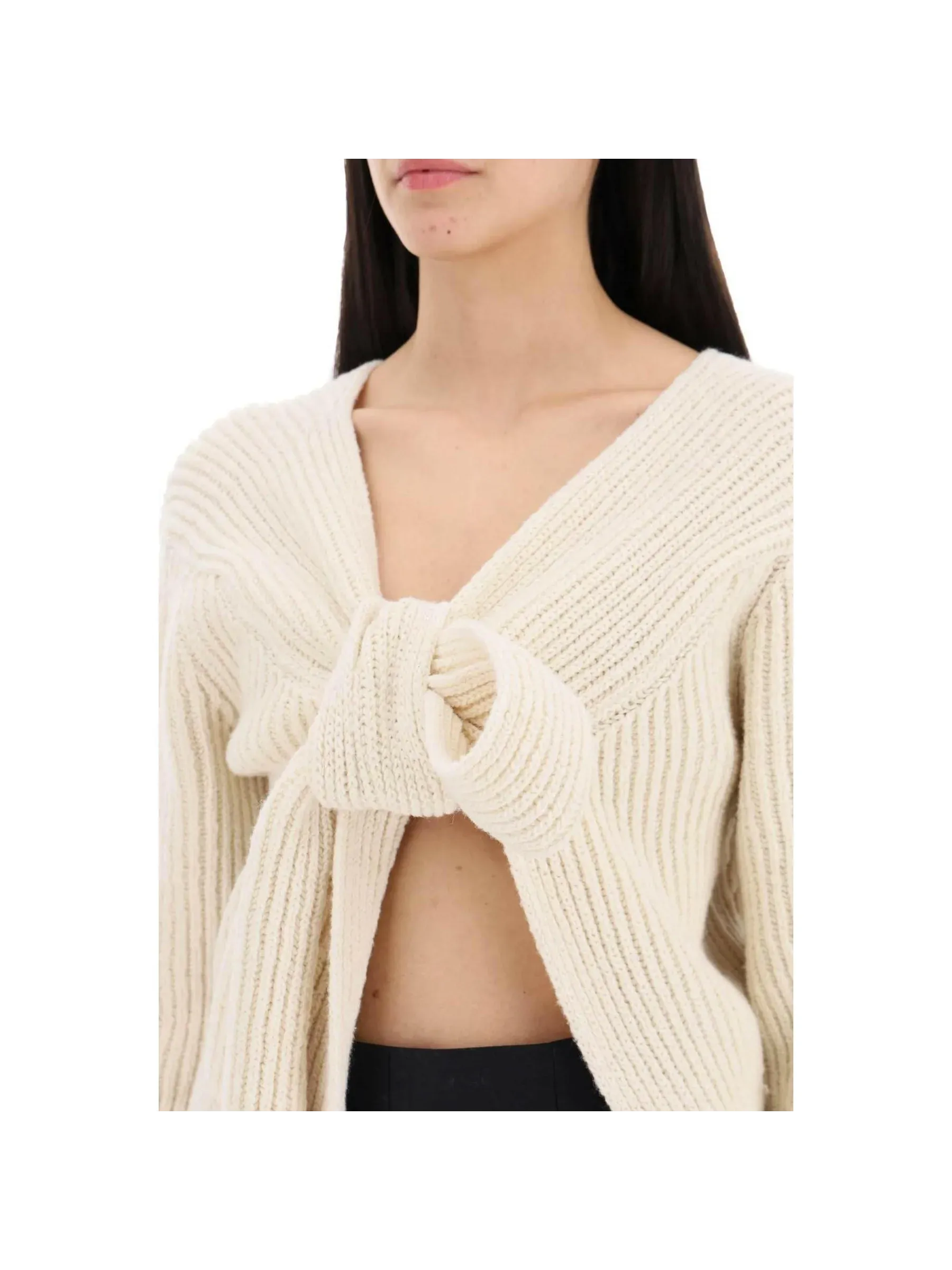 Ribbed Front-Tie Knit Sweater