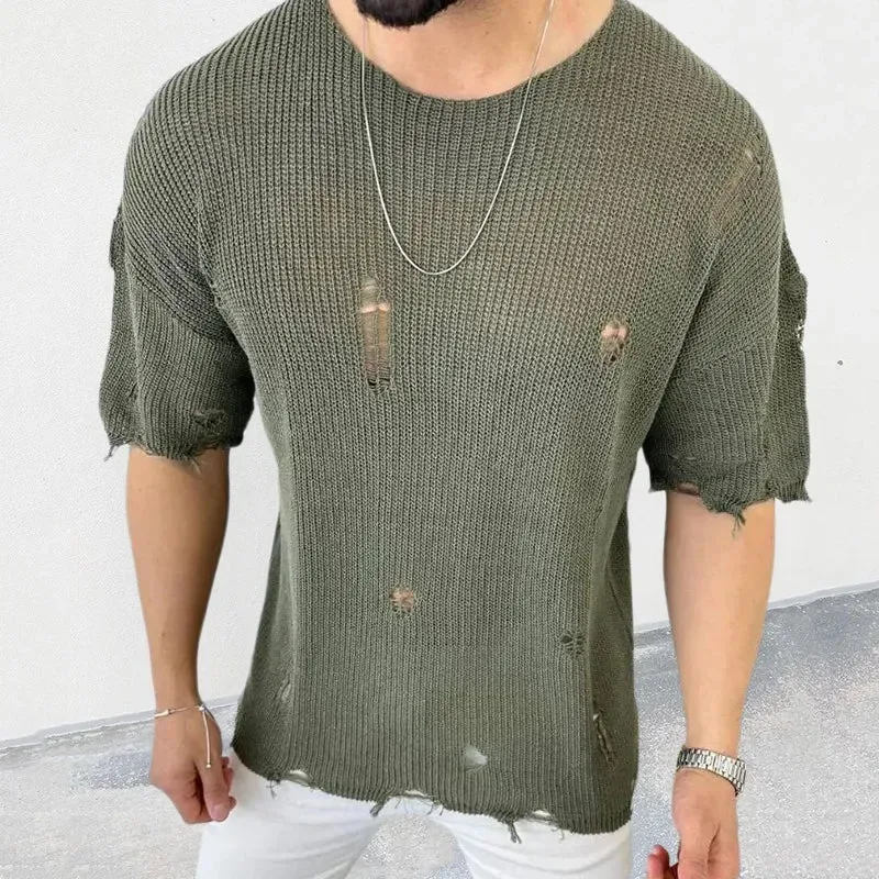 Riolio Mens Sweaters Korean Advanced Knitwear Hole Autumn Winte Loose Knit Leisure Sweater Couples Men's Clothing Pullover