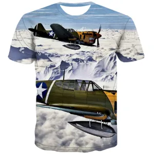 Snow T shirts Men Aircraft Tshirt Printed Sky Tshirts Cool Cloud T-shirts Graphic