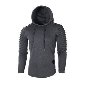 SOLID COLOR PLEATED SLEEVE WRINKLE HOODIE