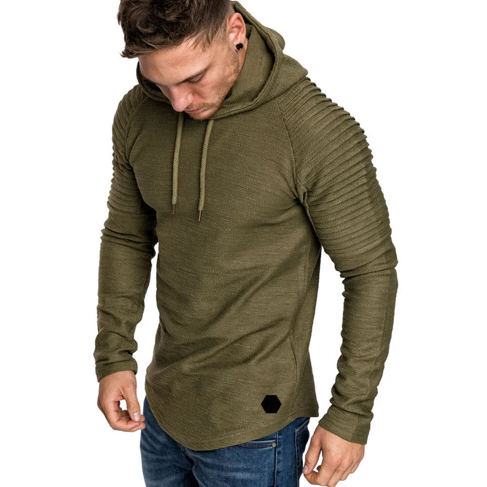 SOLID COLOR PLEATED SLEEVE WRINKLE HOODIE