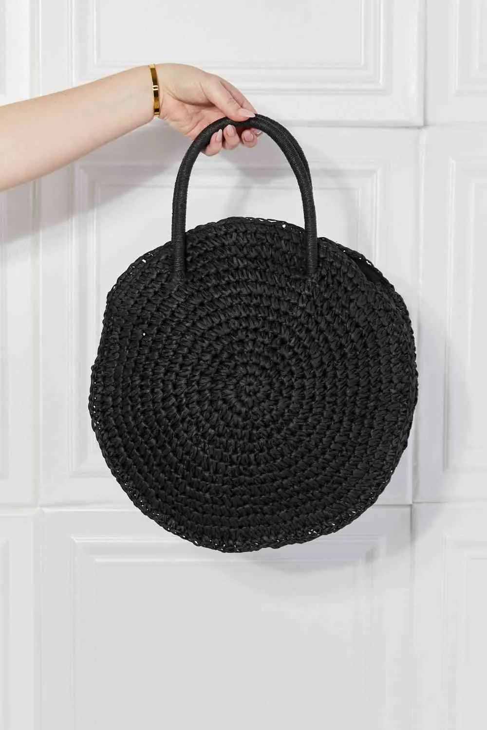 Straw Rattan Handbag in Black