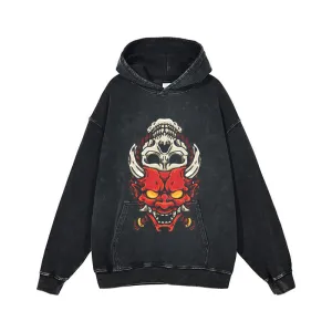 Vintage Oni Mask Skull Washed Hoodie