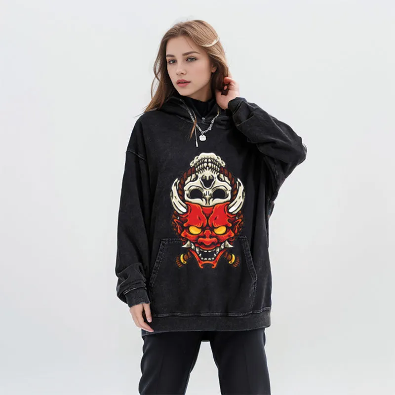 Vintage Oni Mask Skull Washed Hoodie