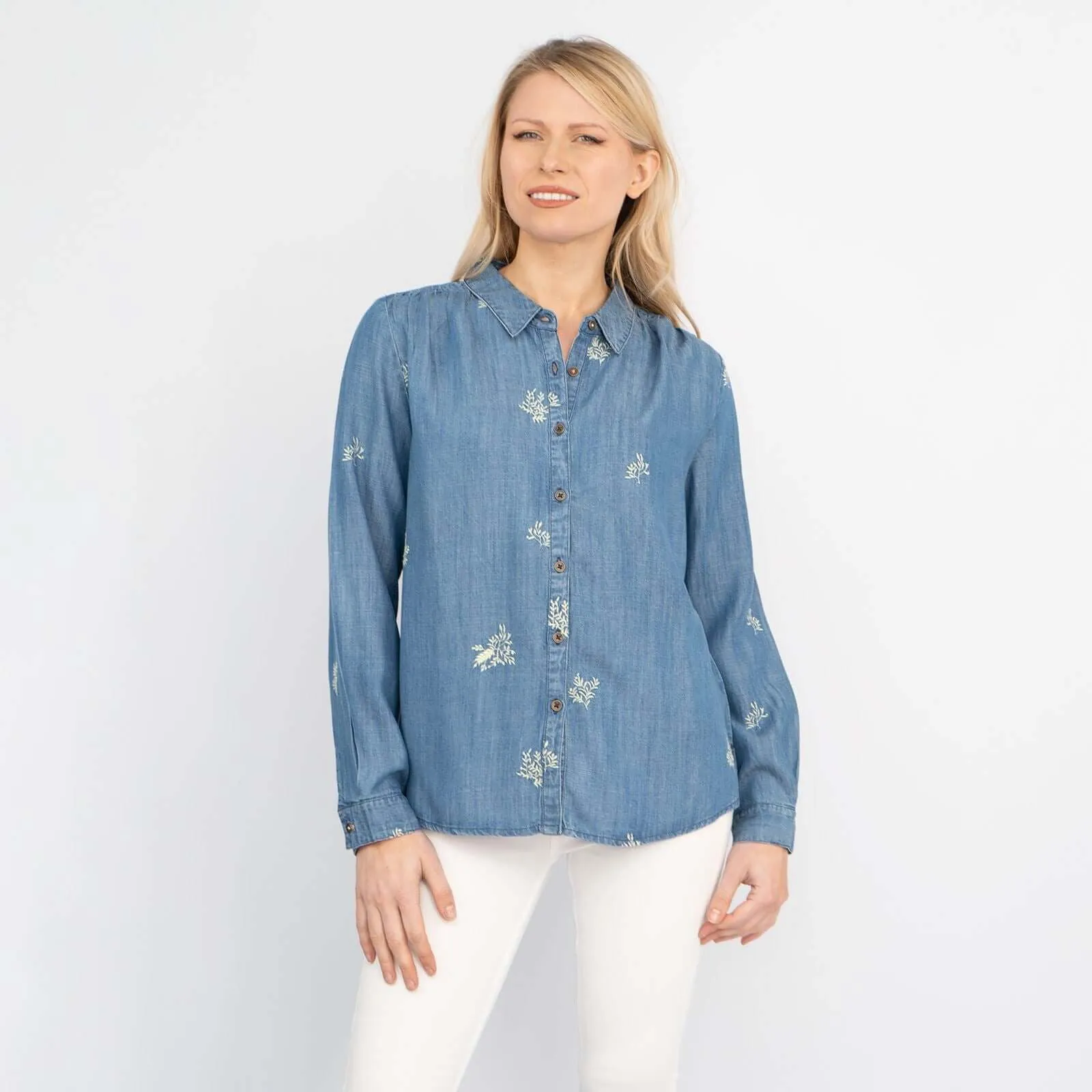 White Stuff Day Break Blue Soft Light Denim Long Sleeve Relaxed Shirts