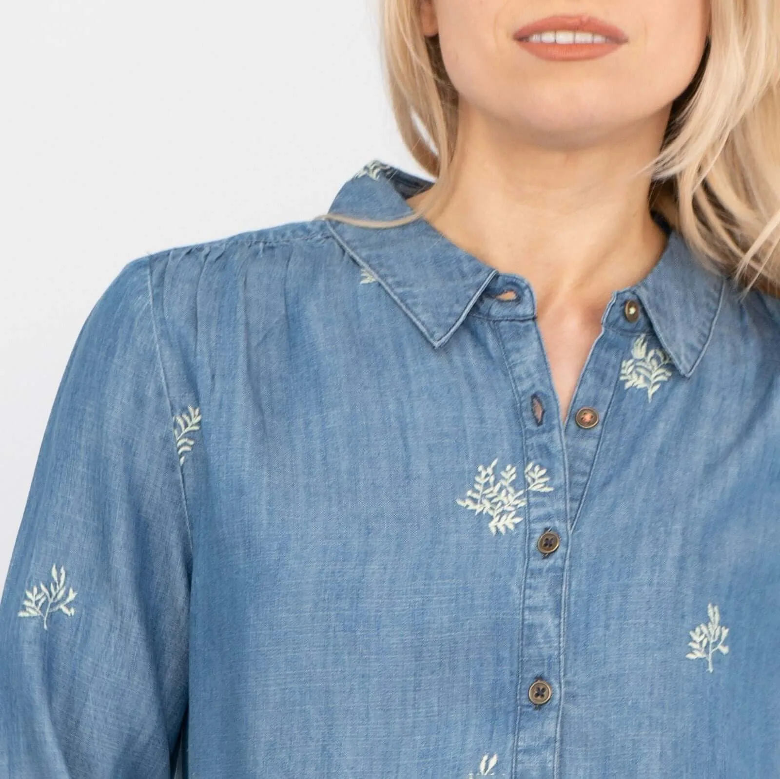 White Stuff Day Break Blue Soft Light Denim Long Sleeve Relaxed Shirts