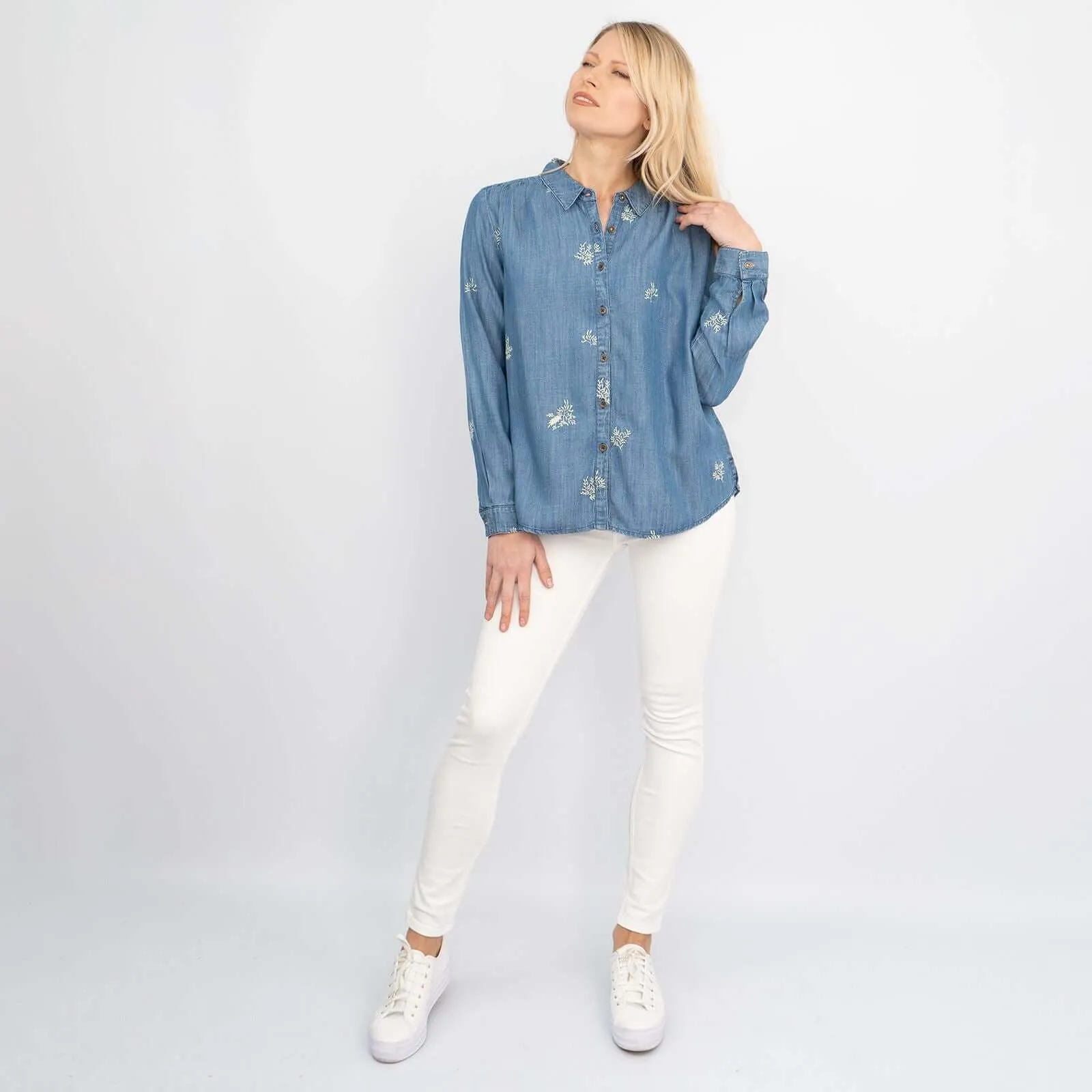 White Stuff Day Break Blue Soft Light Denim Long Sleeve Relaxed Shirts