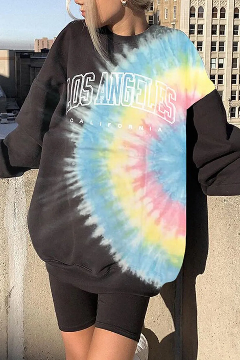 Women Fashion High Neck Tie Dye Printed Long Sleeve Sweatshirt - WSS87518