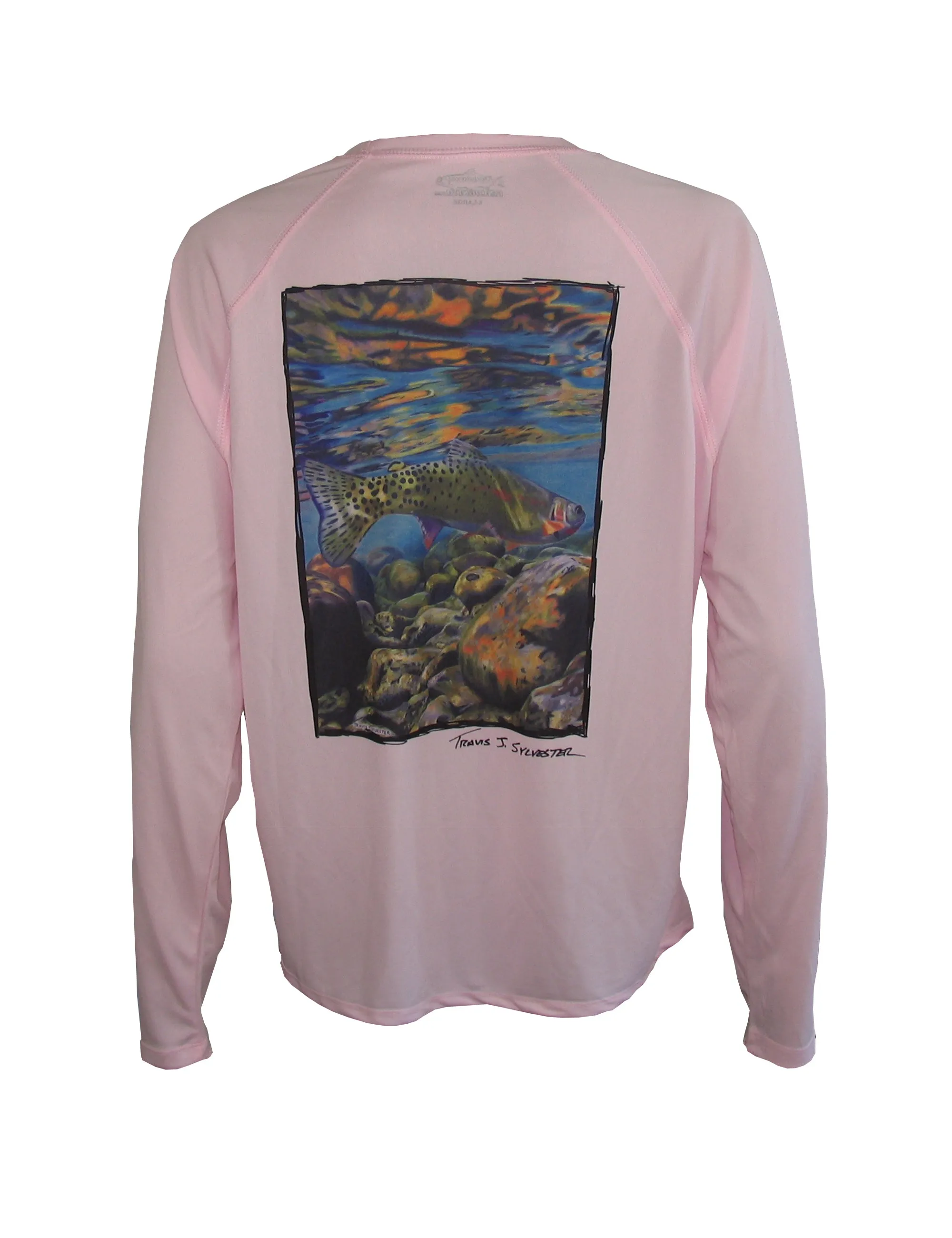 Women's Sun Protective Fishing Shirt Pink Blossom/Freestone Cutthroat Trout